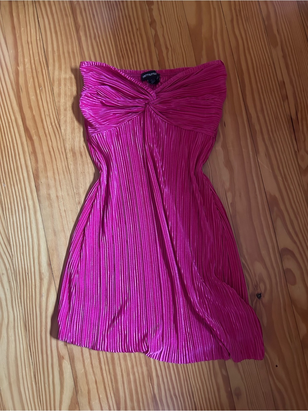 Source Unknown Hot Pink Strapless Pleated Twist-Front Mini Dress